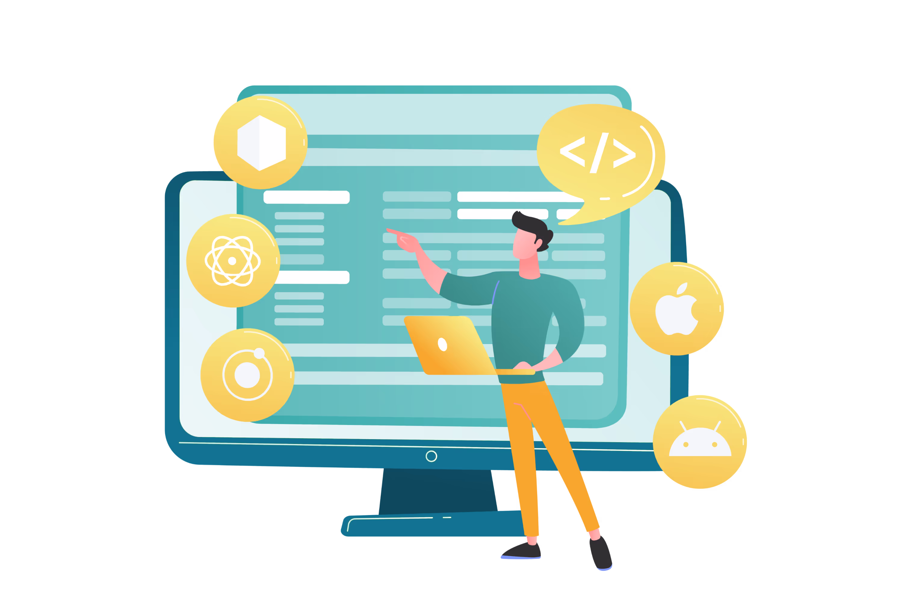 Multi-Framework Compatibility illustration with a person working with multiple frameworks